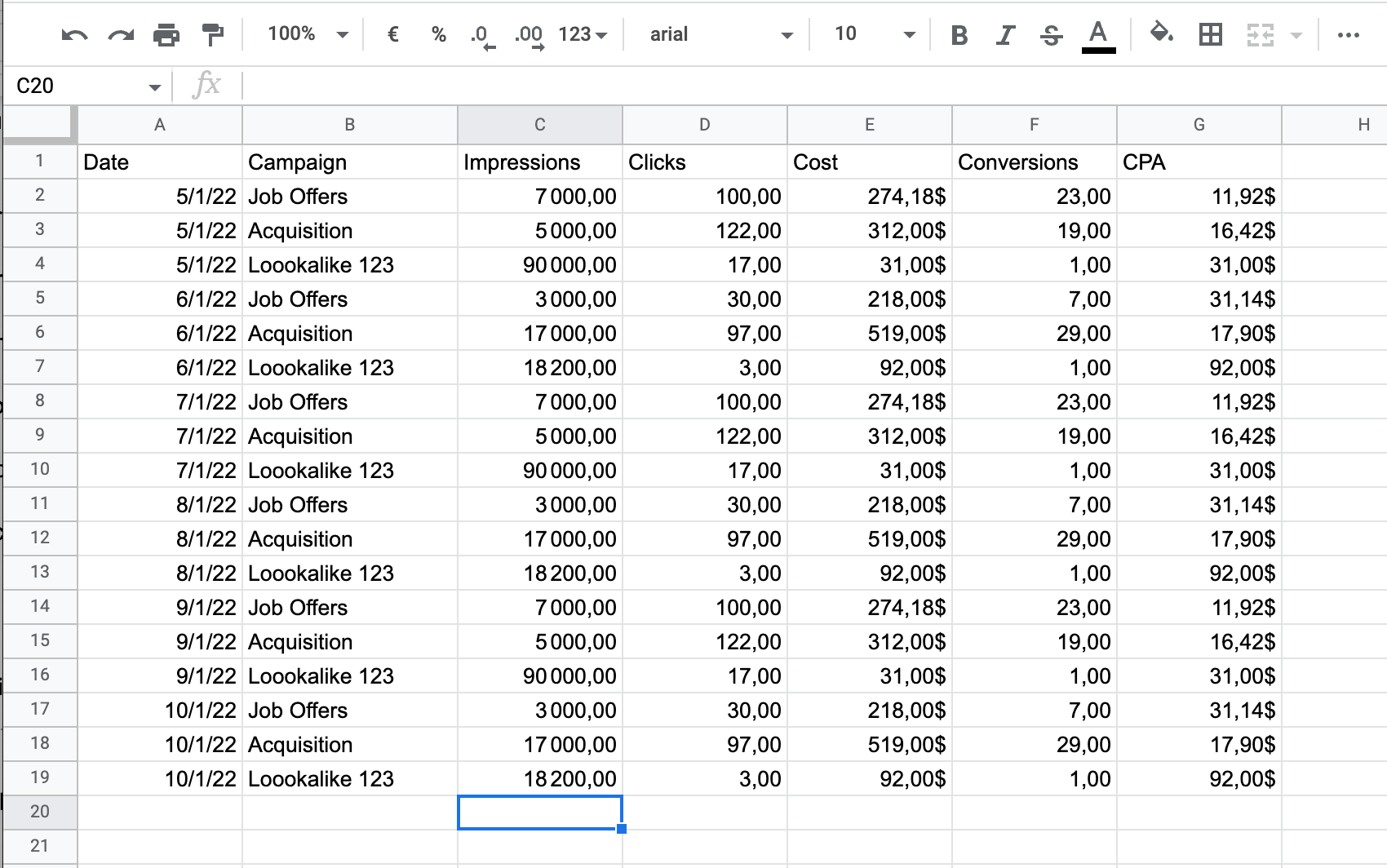 Selecting a cell in Google Sheets